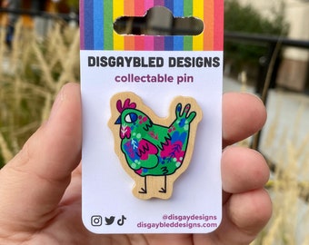 Polysexual Chicken / Subtle LGBTQ Pride Poultry Wooden Pin