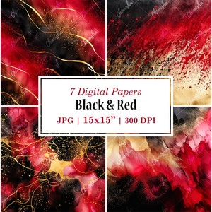 Carta digitale acquerello nero e rosso, sfondi astratti rossi e neri, carte per album in oro nero rosso, sfondo rosso per inviti di nozze