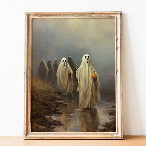 Printable Wall Art Ghost, Vintage Ghost Painting, Multi Ghost Wall Art Print, Halloween Ghost Print, Farmhouse Decor, Halloween Wall Art