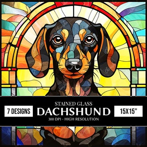 Stained Glass Dachshund Digital Papers, Dog Stained Glass Tumbler Wrap Designs, Stained Glass Sublimation Designs Dachshund Wall Art Print