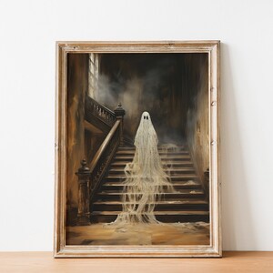 Halloween Ghost Print, Spooky Ghost Wall Art, Printable Halloween Art, Farmhouse Decor, Vintage Ghost Painting, Ghost in Cottage Art Print image 6