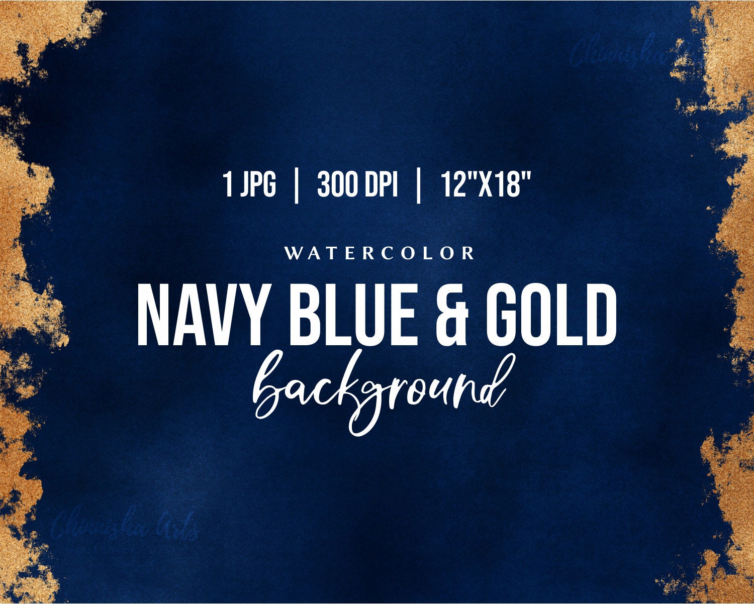 Navy Blue and Gold Watercolor Background, Dark Blue Digital Paper