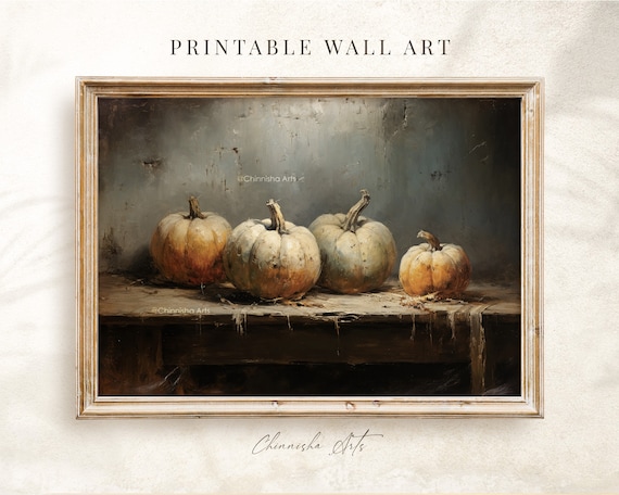 Vintage Pumpkin Wall Art, Printable Pumpkin Painting, Country Wall Art, Autumn Farmhouse Decor, Fall Wall Art, Cottagecore Wall Art Print