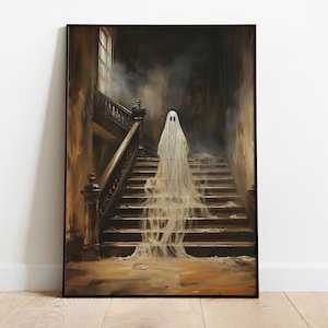 Halloween Ghost Print, Spooky Ghost Wall Art, Printable Halloween Art, Farmhouse Decor, Vintage Ghost Painting, Ghost in Cottage Art Print image 8