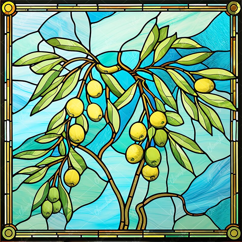 Stained Glass Olive Tree Digital Papers Olives Stained Glass Etsy