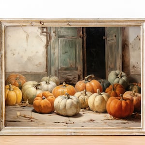 Printable Fall Wall Art, Rustic Pumpkin Art, Vintage Autumn Print, Country Wall Art, Halloween Farmhouse Decor, Vintage Pumpkin Print