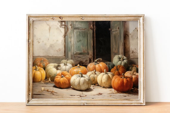 Printable Fall Wall Art, Rustic Pumpkin Art, Vintage Autumn Print, Country Wall Art, Halloween Farmhouse Decor, Vintage Pumpkin Print
