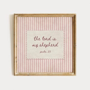 Printable Psalm 23 Wall Art, The Lord is My Shepherd Scripture Print, Pink Striped Christian Home Decor , SQUARE Poster