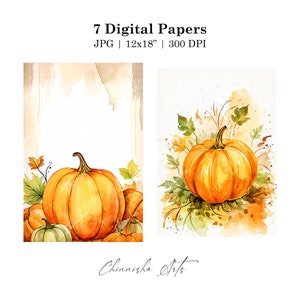 Watercolor Pumpkin Digital Paper Autumn Papers Card - Etsy