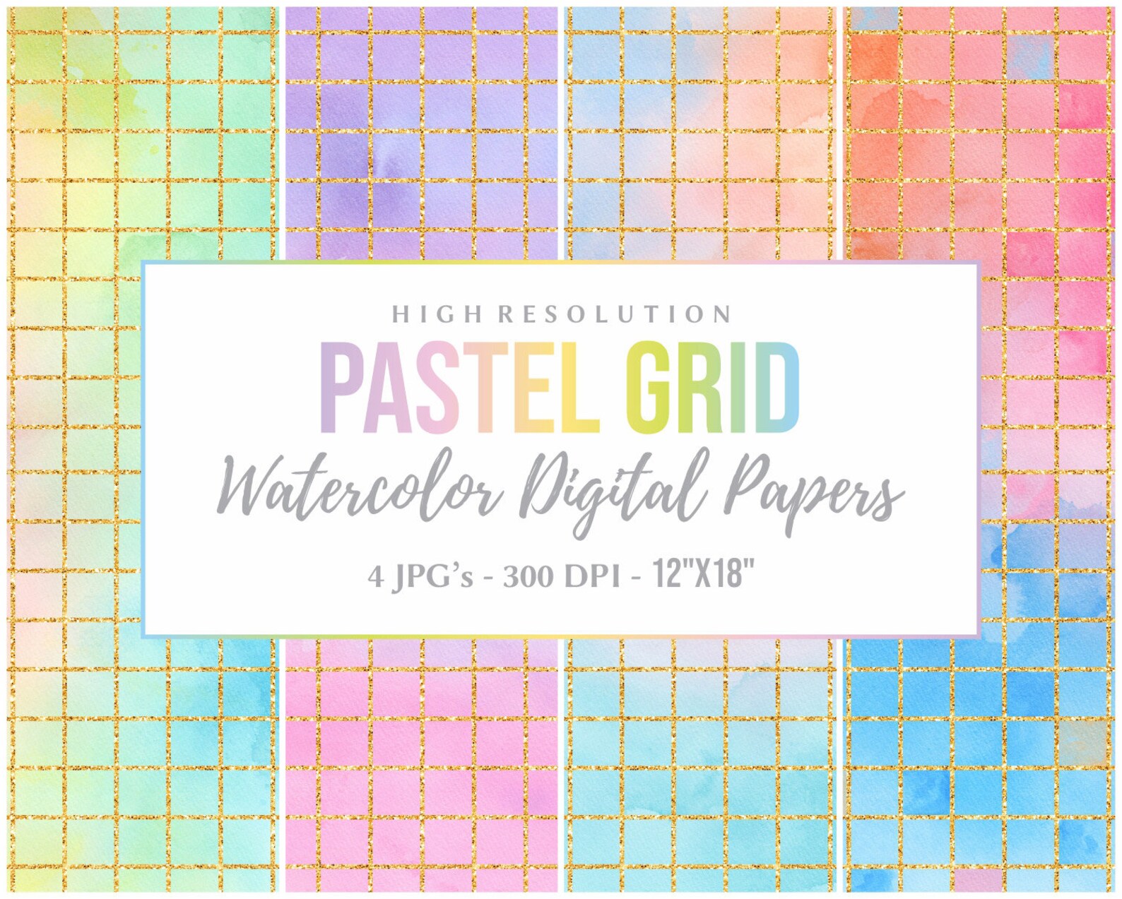 Watercolor Pastel Grid Digital Paper Free Commercial Use Etsy