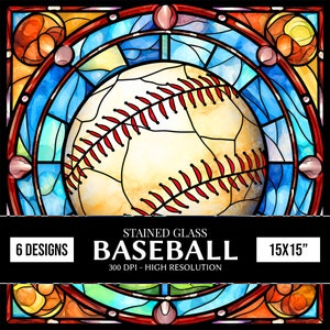 Glas-Baseball-Digital-Papiere, Sport-Buntglas-Wrap-Designs, Baseball-Glasmalerei-Sublimationsdesigns, Wand-Kunstdruck