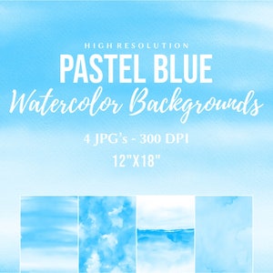 Pastel Blue Watercolor Background, Free Commercial Use, Blue Digital Paper Pack, Pastel Scrapbook Digital Papers, Blue Watercolour Texture