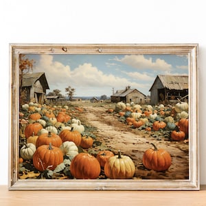 Printable Pumpkin Patch Wall Art, Vintage Pumpkin Patch Painting, Country Wall Art, Autumn Pumpkin Print, Halloween Farmhouse Decor