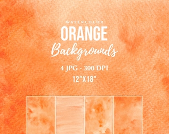 Orange Watercolor Background Collection, Free Commercial Use, Four Backgrounds, 12x18 inches, Digital Download - D98