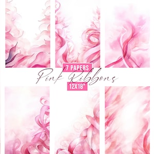 Aquarel roze linten digitaal papier, kanker linten achtergronden, borstkanker clipart, junk Journal Kit, kanker bewustzijn achtergronden