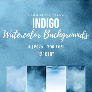 Indigo Watercolor Backgrounds, Free Commercial Use, Indigo Digital Paper Pack, Abstract Scrapbooking Papers Water Color, Indigo Blue Overlay
