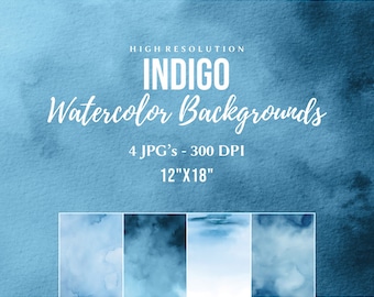 Indigo Watercolor Backgrounds, Free Commercial Use, Indigo Digital Paper Pack, Abstract Scrapbooking Papers Water Color, Indigo Blue Overlay