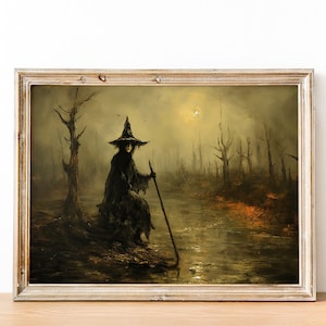 Printable Halloween Wall Art, Spooky Witch Print, Ghost Wall Art, Vintage Witch Print, Halloween Country Wall Art Print, Witch Wall Art