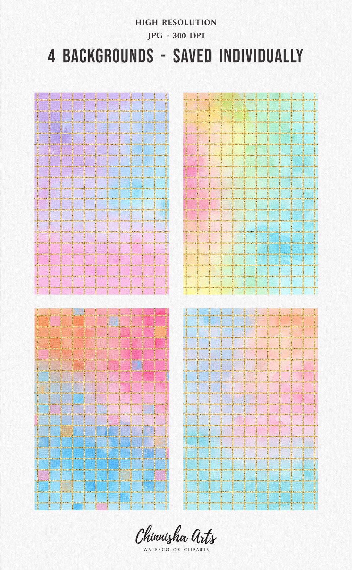 Watercolor Pastel Grid Digital Paper Free Commercial Use Etsy