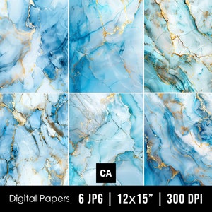Pastel Blue Marble Digital Paper, Alcohol Ink Background, Printable Scrapbook Paper, Marble Watercolor Texture, Blue Aqua Marble Backdrop