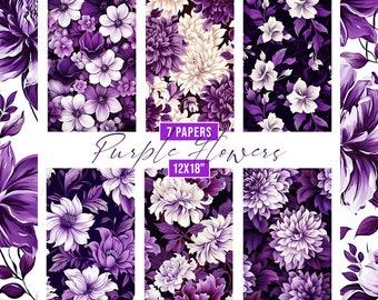 Purple and White Flowers Digital Papers, Purple Floral Backgrounds, Dark Purple Wedding Invitation Background, Tumbler Sublimation Design