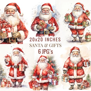 Watercolor Santa Claus and Gifts Clipart, 6 JPGs, Commercial Use, Christmas Clipart, Watercolor Santa Digital Paper Craft, Scrapbooking