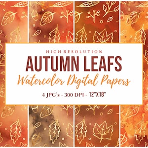 Aquarell Herbst Blätter digitales Papier Pack, kostenlose kommerzielle Nutzung, Gold Herbst Blätter Muster, Thanksgiving Hintergrund, Herbst Scrapbook Papiere