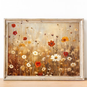 Autumn Wildflowers Wall Art Print, Wildflowers Painting, Fall Wall Art, Floral Wall Art Autumn, Farmhouse Decor, Vintage Wildflower Painting