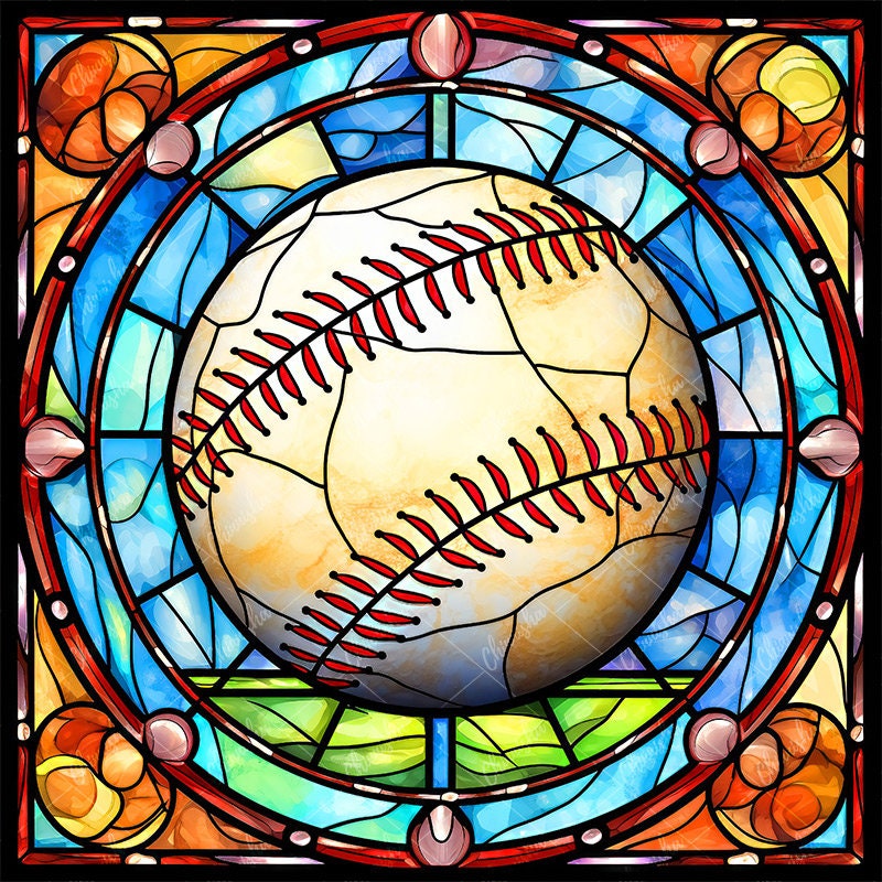Stained Glass Baseball Digital Papers Sports Stained Glass Etsy