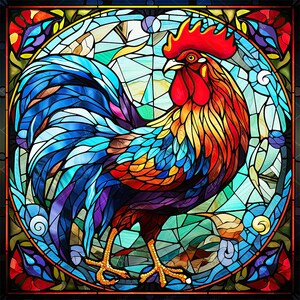 Stained Glass Rooster Digital Papers, Rooster Stained Glass Tumbler