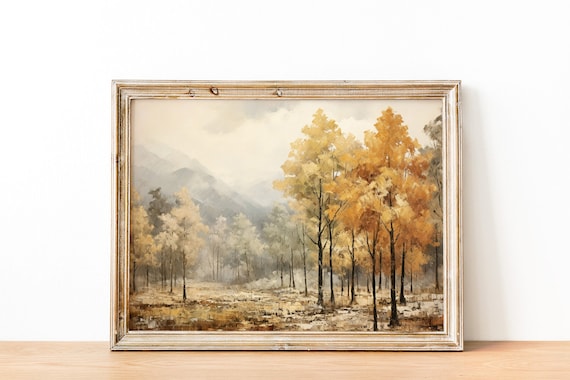 Printable Autumn Wall Art, Vintage Fall Landscape Painting, Country Wall Art, Autumn Landscape Print, Farmhouse Decor, Vintage Autumn Print