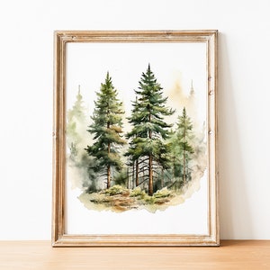 Pine Trees Print, Printable Pine Forest Print, Holiday Decor, Watercolor Winter Forest, Christmas Pine Trees Wall Art, Christmas Tree Print