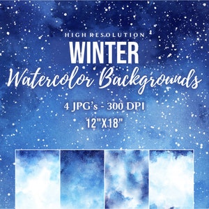 Watercolor Winter Backgrounds, Blue Winter Digital Paper Pack, Winter Scrapbooking Papers, Snow Watercolor Backgrounds, Blue Digital Paper