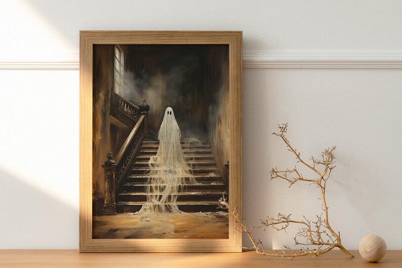 Halloween Ghost Print, Spooky Ghost Wall Art, Printable Halloween Art, Farmhouse Decor, Vintage Ghost Painting, Ghost in Cottage Art Print image 10