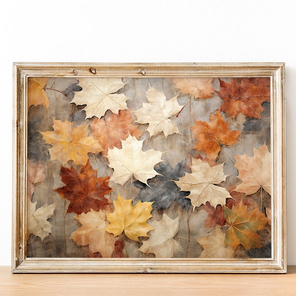 Printable Wall Art Fall, Autumn Leaves Print, Vintage Maple Leafs Wall Art, Autumn Wall Art Print, Country Decor, Farmhouse Wall Art