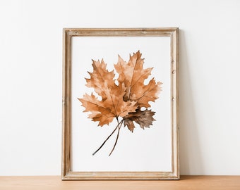 Maple Leaves Print, Watercolor Autumn Leaf Wall Art, Printable Poster Fall, Rustic Autumn Art Print, Halloween Wall Art, Fall Home Decor