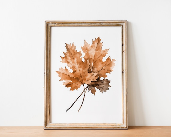 Maple Leaves Print, Watercolor Autumn Leaf Wall Art, Printable Poster Fall, Rustic Autumn Art Print, Halloween Wall Art, Fall Home Decor
