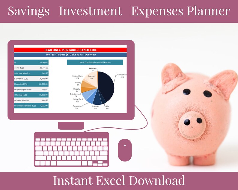 Fully Customizable Printable Personal Finance Planner for Savings, Investing and Monthly Expenses 2021/2022 image 3