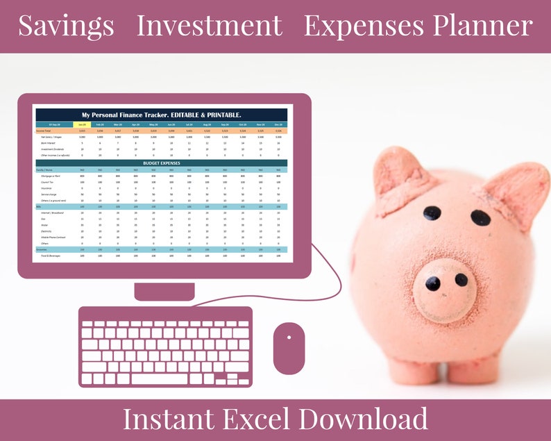 Fully Customizable Printable Personal Finance Planner for Savings, Investing and Monthly Expenses 2021/2022 image 2