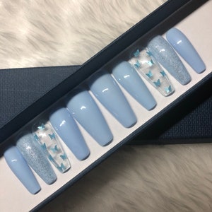 Baby Blue Nails Butterfly Nails Rhinestone Nails Press On Etsy Baby Blue Nails Butterfly Nails Rhinestone Nails Press On Etsy