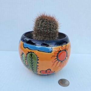 Hand-Painted Mini Cactus in Clay Pot – Unique Desert Decor & Easy-Care Gift