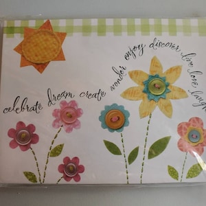 Blank inside greeting cards and envelopes. 10 pack. celebrate, dream, create, wonder, enjoy, discover, live, love, laugh
