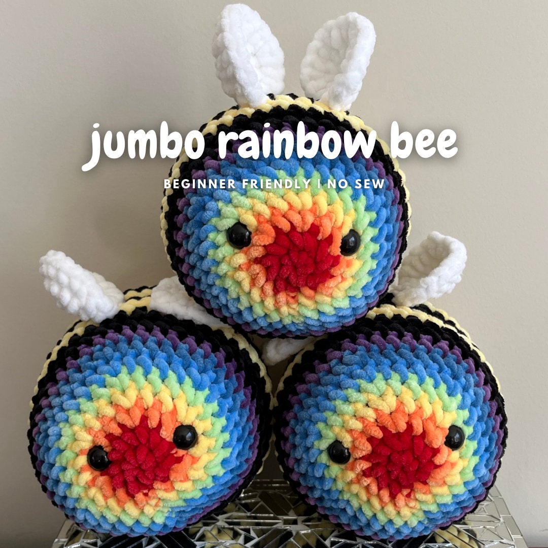Jumbo Rainbow Bee Crochet Pattern | Easy Rainbow Bee Plushie Pattern ...