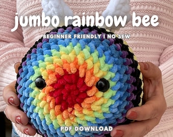 Patrón de abeja arcoíris gigante a crochet / Patrón de peluche de abeja arcoíris fácil / Descarga en PDF / Amigurumi para principiantes / Patrón de crochet sin costura