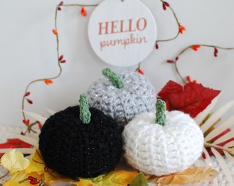 Pumpkin Decor | SMALL Crochet Pumpkin | Fall Autumn Pumpkins | Thanksgiving Decor | Cute Halloween Decor | Black, White & Grey Pumpkins