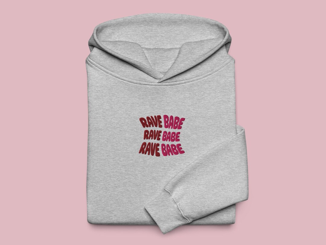 Rave Babe Embroidered Hoodie, Relaxed Fit Festival Sweatshirt, EDM ...