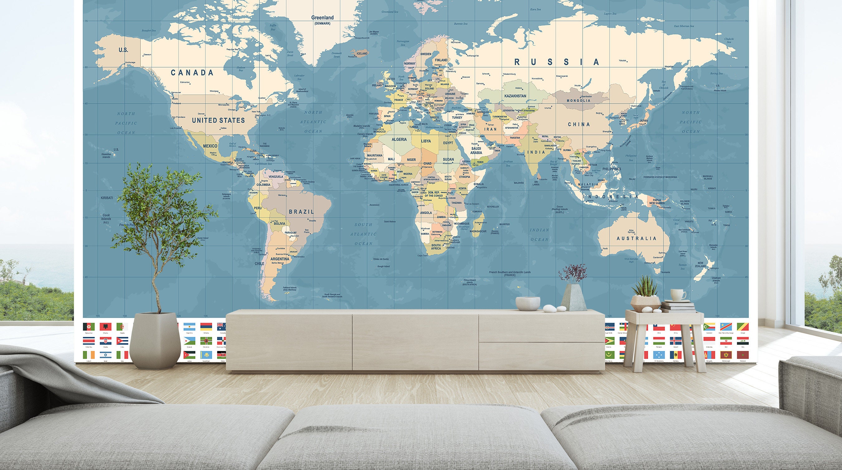 World Map Wall Mural Bedroom Wallpaper Living Room Mural Easy - Etsy