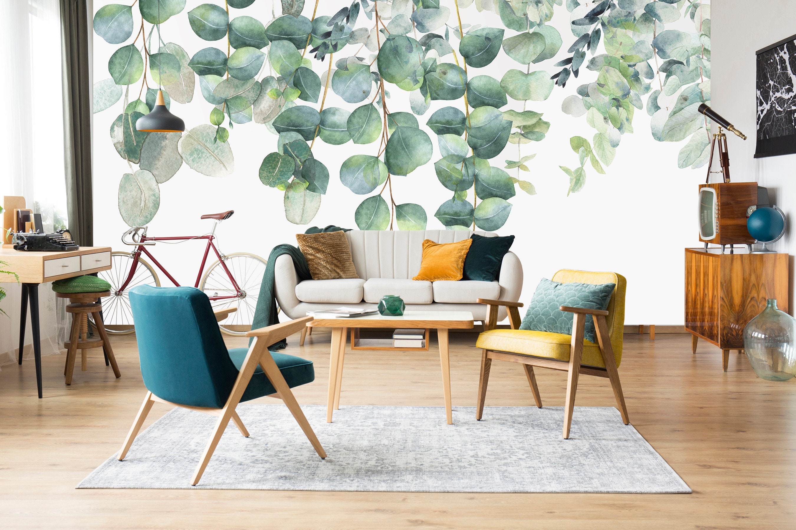 Eucalyptus Foliage on White Wall Mural Bedroom Wallpaper Etsy UK