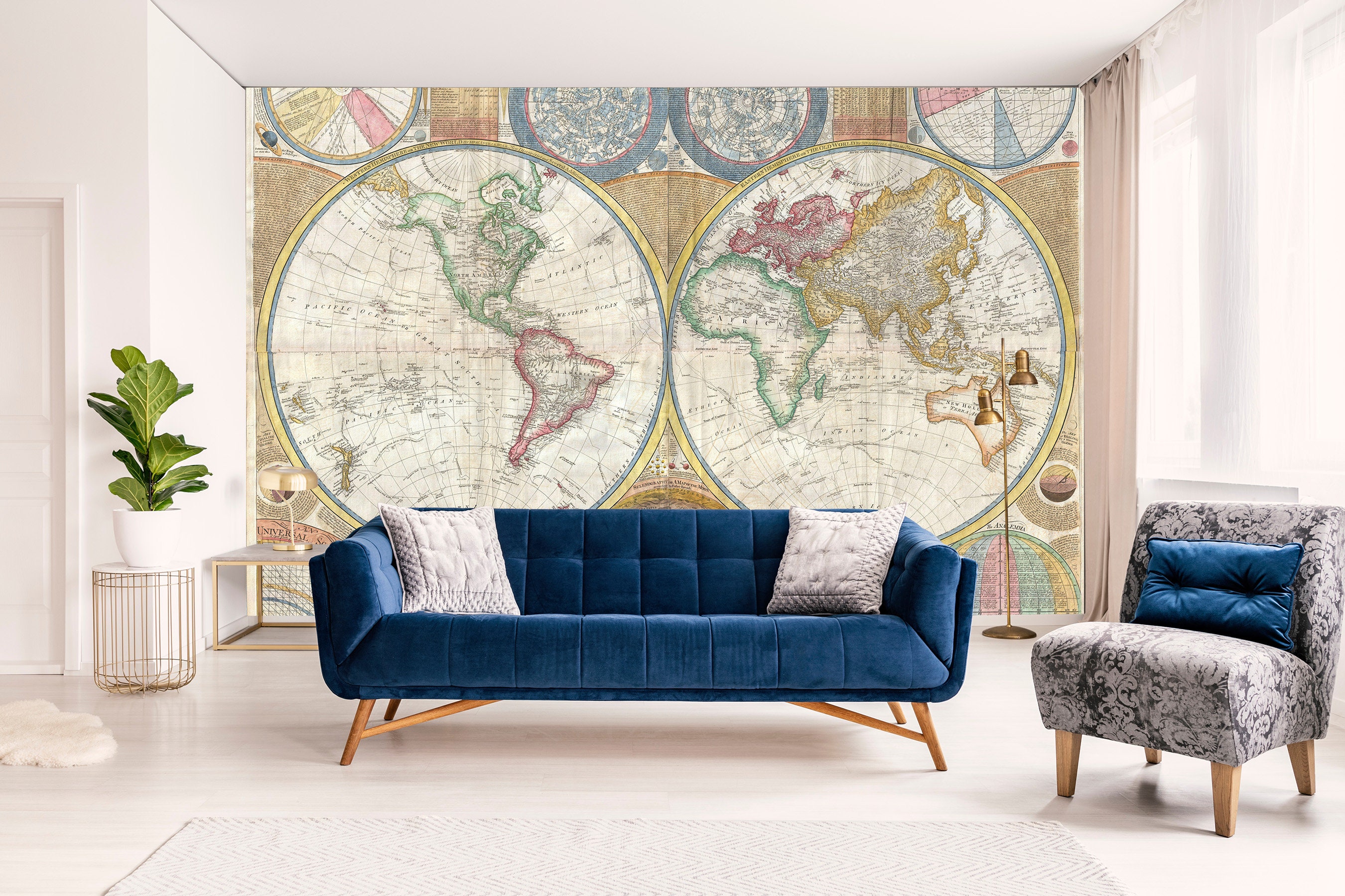 World Map Wall Mural Bedroom Wallpaper Living Room Mural Easy - Etsy UK