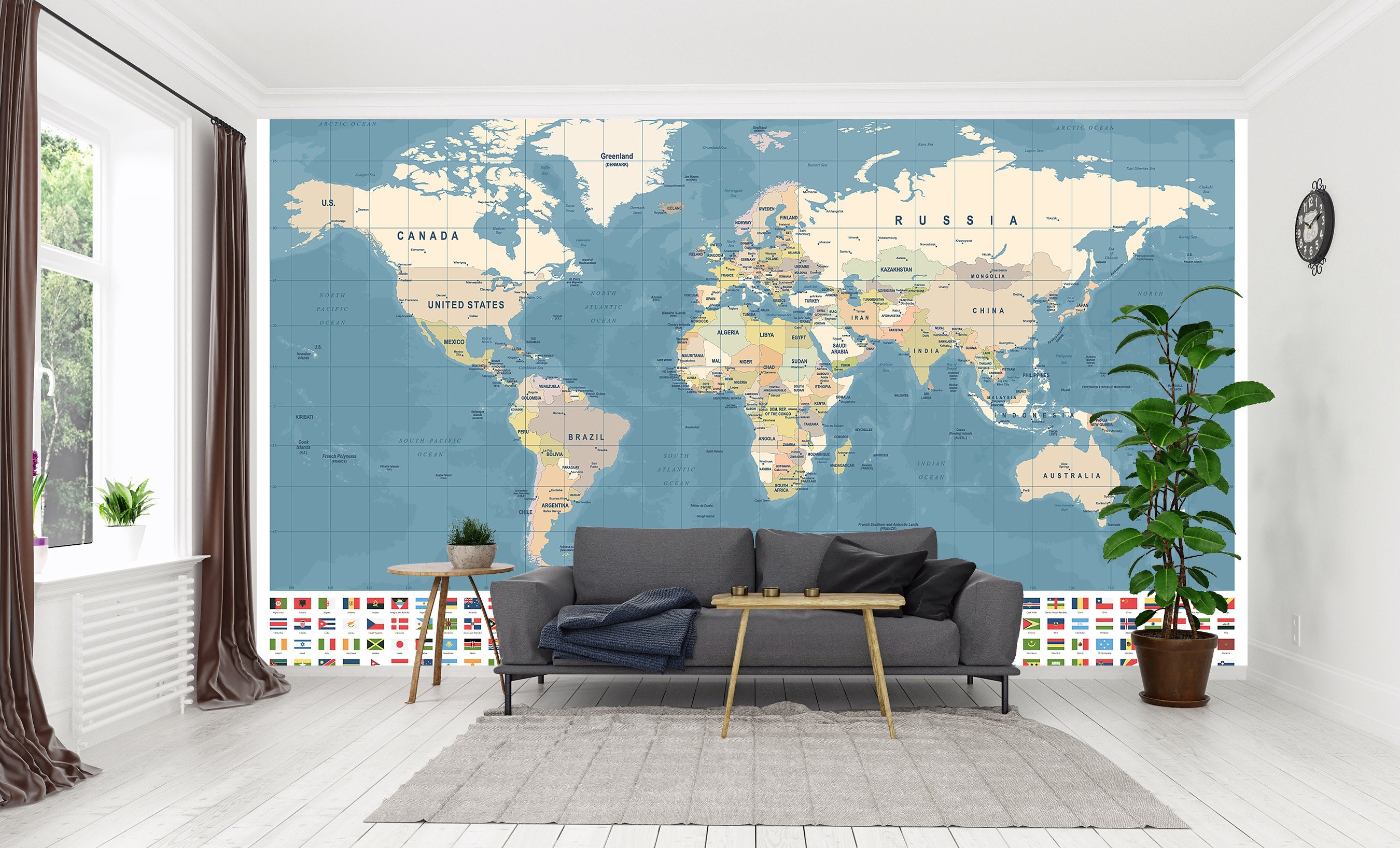 World Map Wall Mural Bedroom Wallpaper Living Room Mural Easy - Etsy